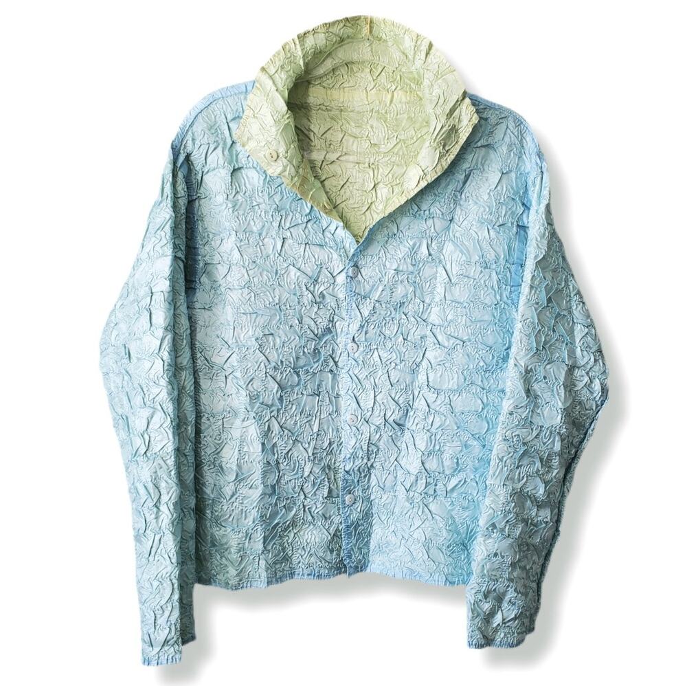 Women Pastel Green Blue Reversible Shirt Jacket L Lightweight Casual Lightweight